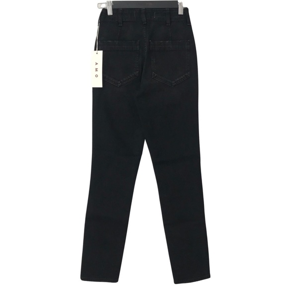 New! AMO Anthropologie Slim Dock High Rise Straight Button Fly Ankle Black Jeans - Picture 9 of 15